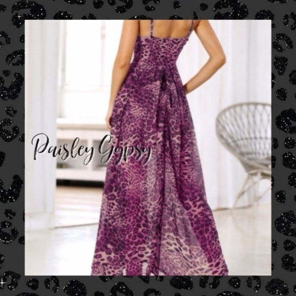 Beautiful Pink Purple and Black Leopard Print Chiffon Maxi Dress - Picture 2 of 13